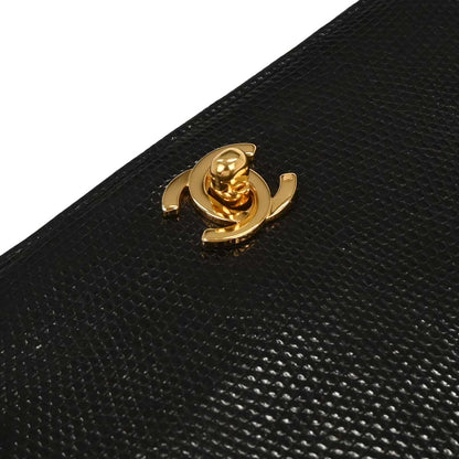 Chanel * Black Lizard Turnlock Mini Full Flap Shoulder Bag