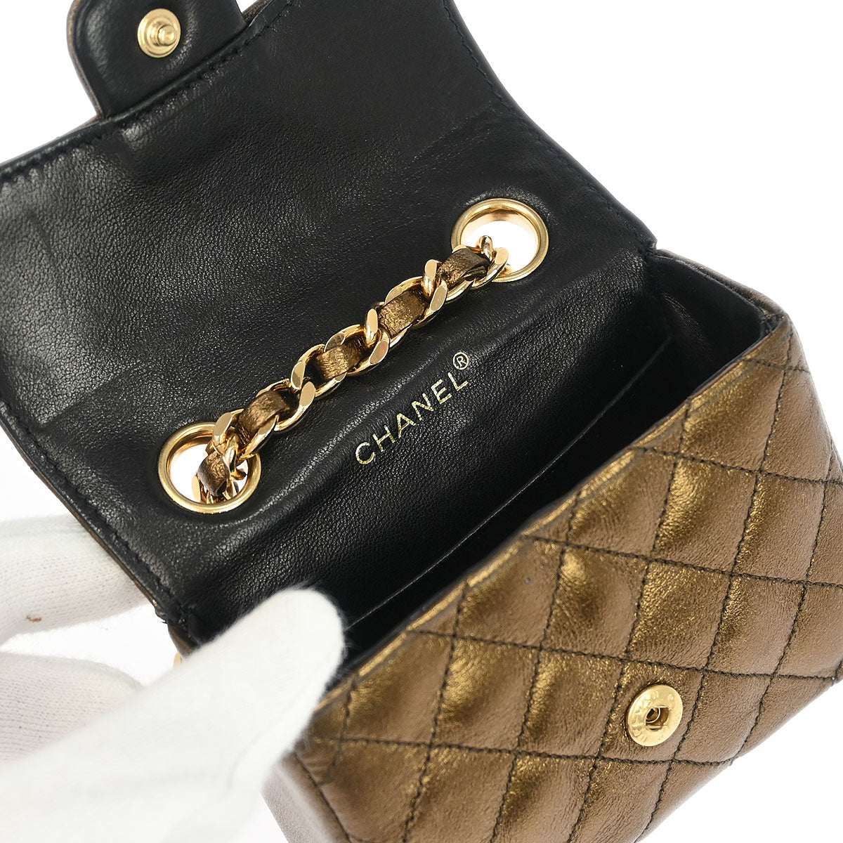 Chanel Bronze Lambskin Classic Flap Micro Bag Pouch