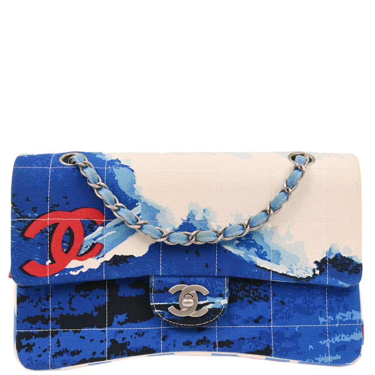 Chanel 2001-2003 Blue Canvas Surf Line Choco Bar Shoulder Bag