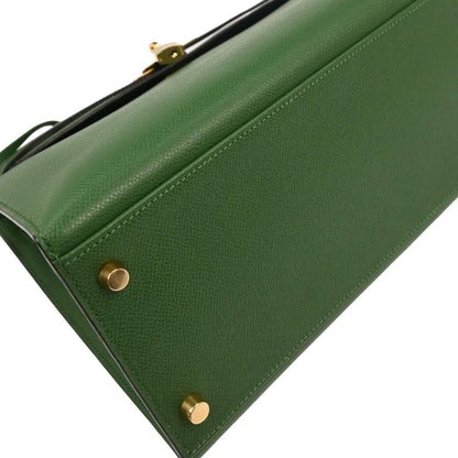 Hermes 2003 Green Courchevel Kelly 35 Sellier 2way Shoulder Handbag