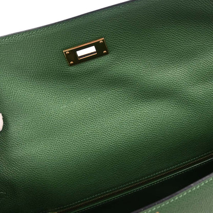 Hermes 2003 Green Courchevel Kelly 35 Sellier 2way Shoulder Handbag