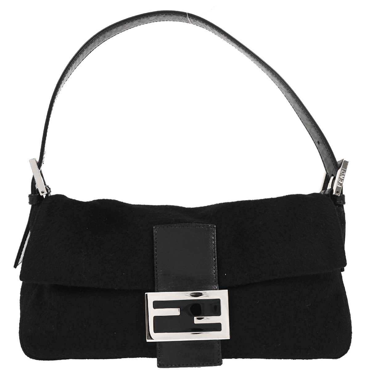 Fendi Black Wool Baguette Handbag