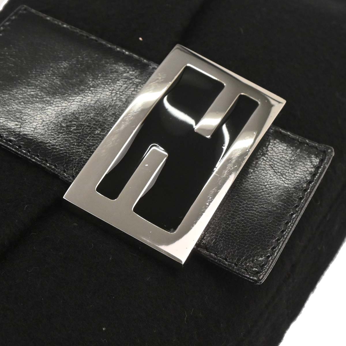 Fendi Black Wool Baguette Handbag