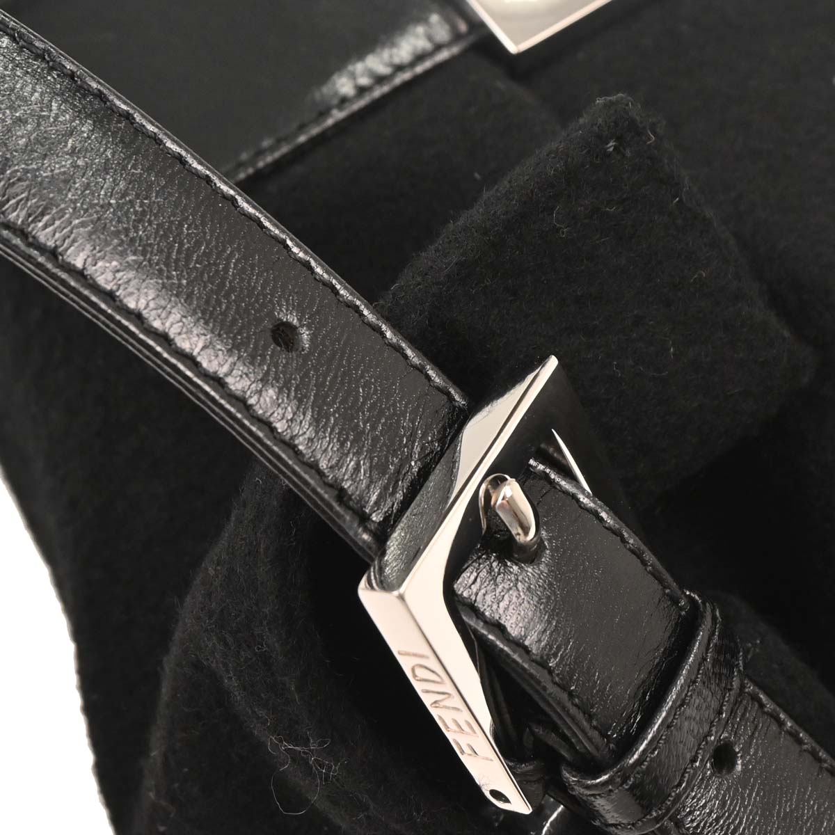 Fendi Black Wool Baguette Handbag