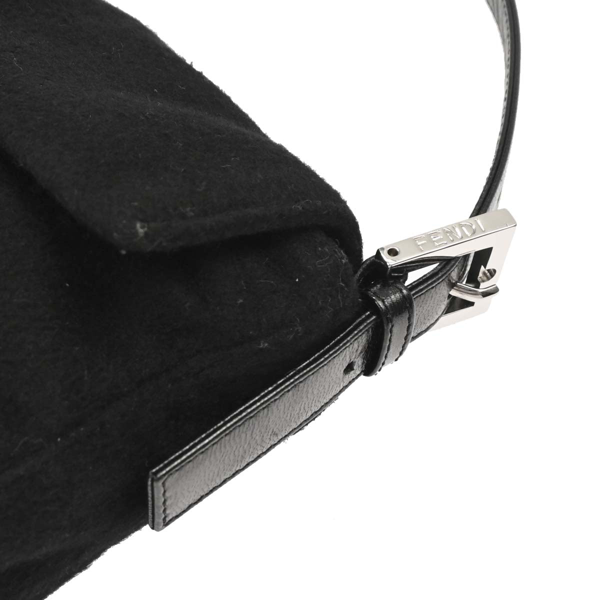 Fendi Black Wool Baguette Handbag