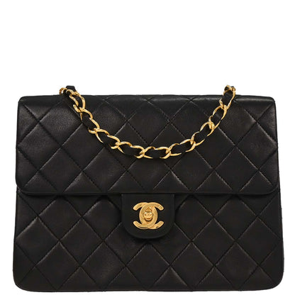 Chanel 1994-1996 Black Lambskin Classic Square Flap Shoulder Bag