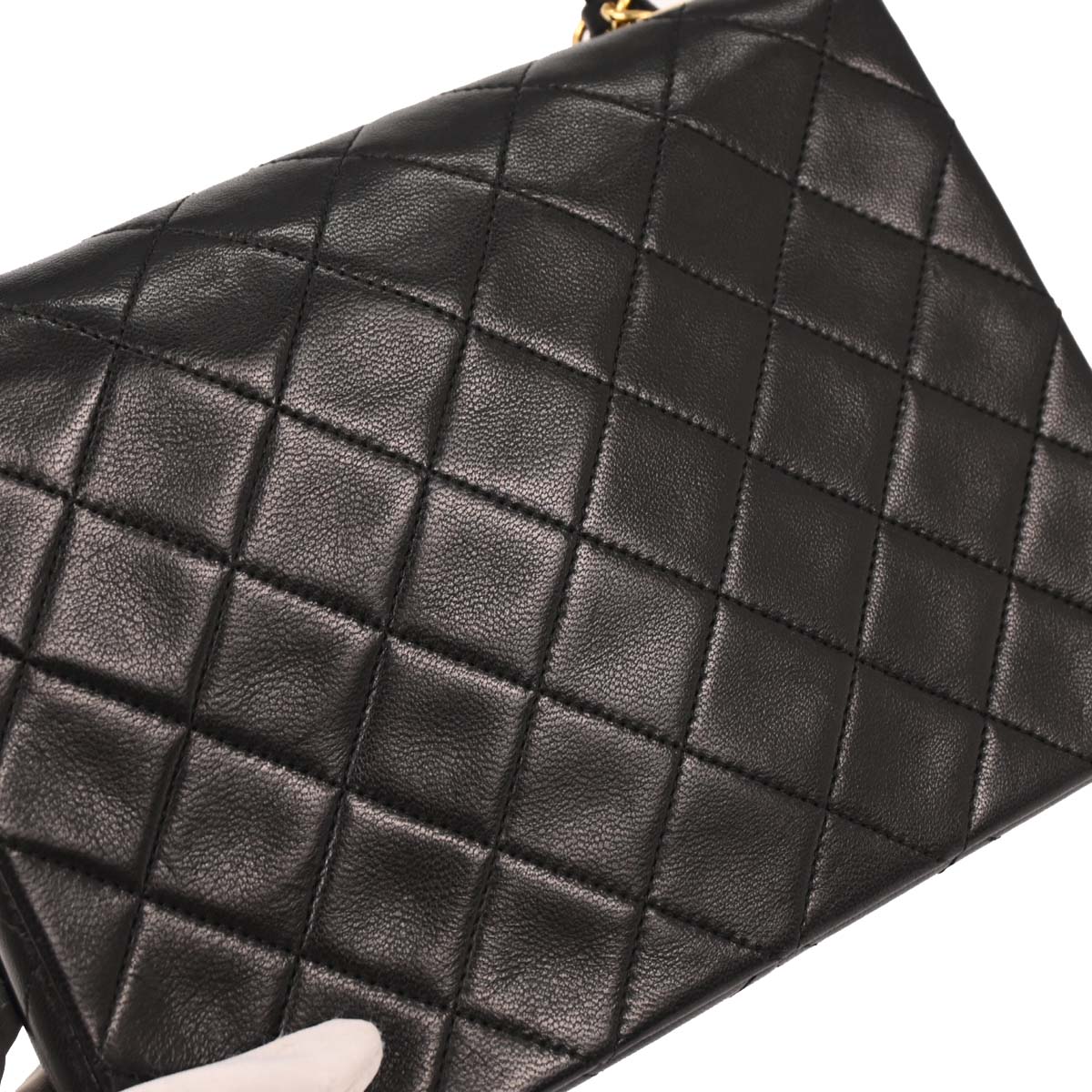 Chanel 1994-1996 Black Lambskin Classic Square Flap Shoulder Bag
