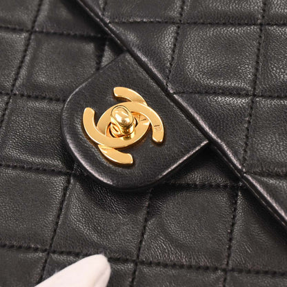 Chanel 1994-1996 Black Lambskin Classic Square Flap Shoulder Bag
