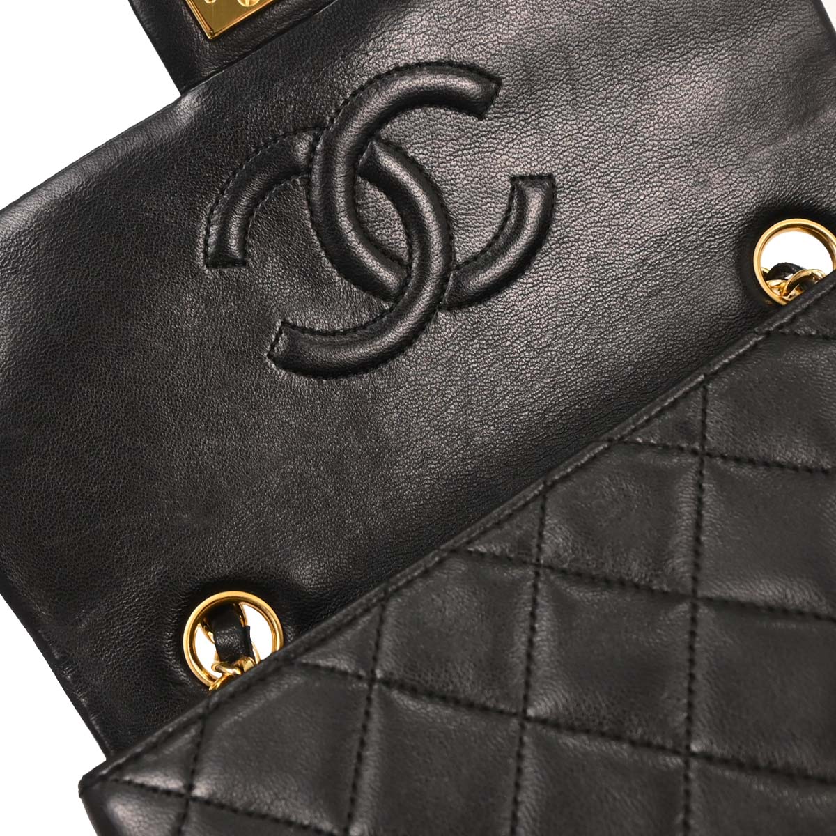 Chanel 1994-1996 Black Lambskin Classic Square Flap Shoulder Bag