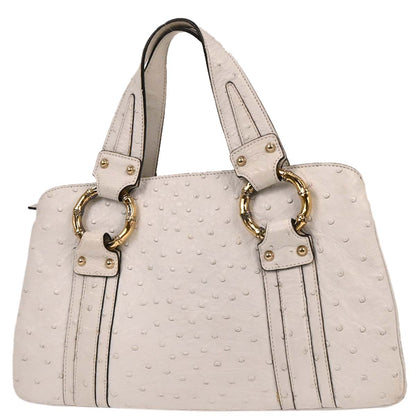 Gucci * White Ostrich Metal Bamboo Handbag