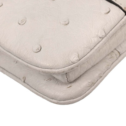 Gucci * White Ostrich Metal Bamboo Handbag