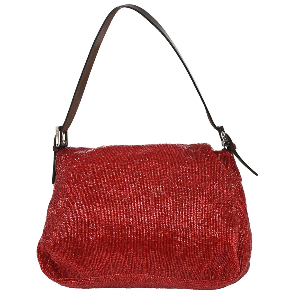 Fendi Red Beaded Mamma Baguette Handbag
