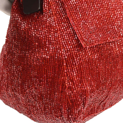 Fendi Red Beaded Mamma Baguette Handbag