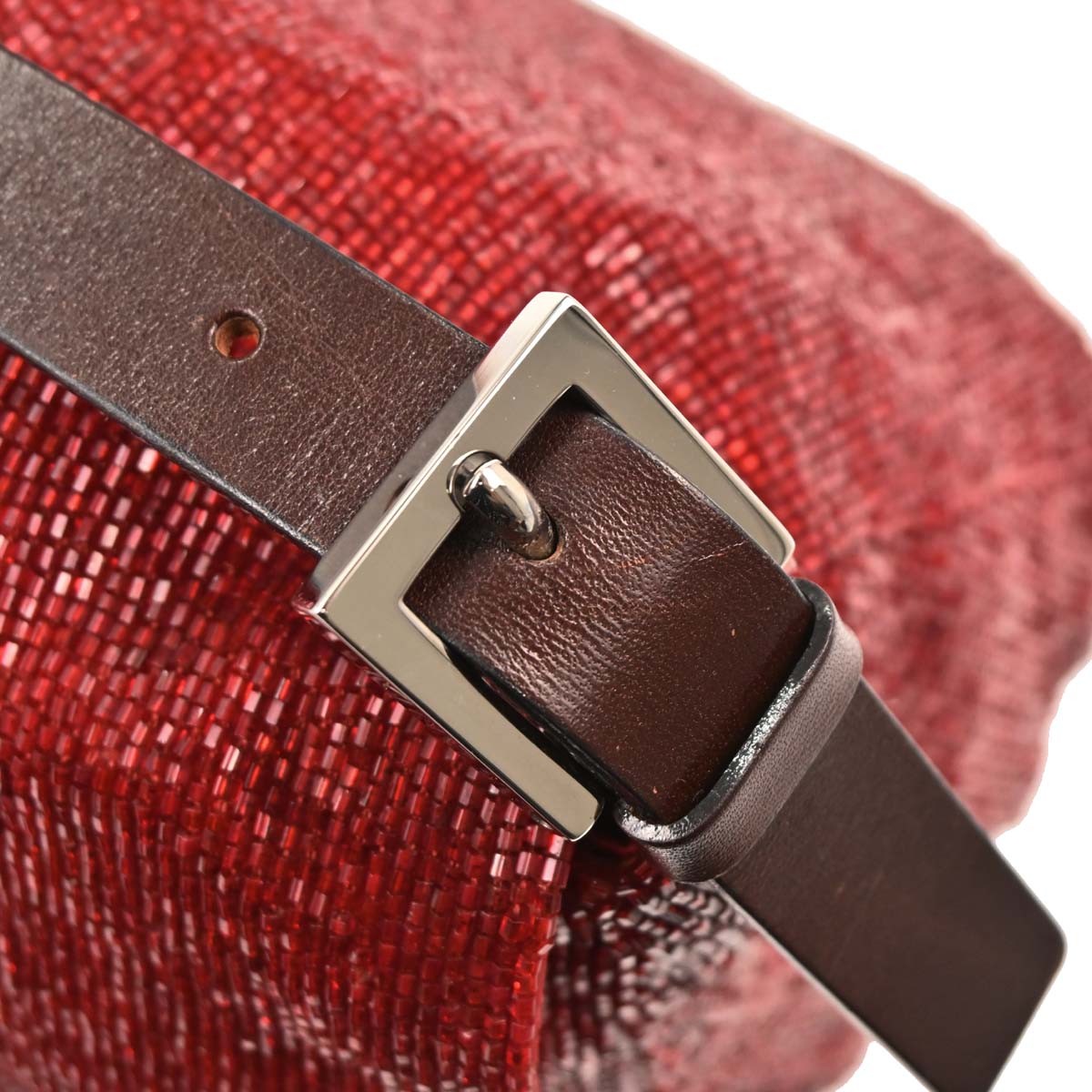 Fendi Red Beaded Mamma Baguette Handbag