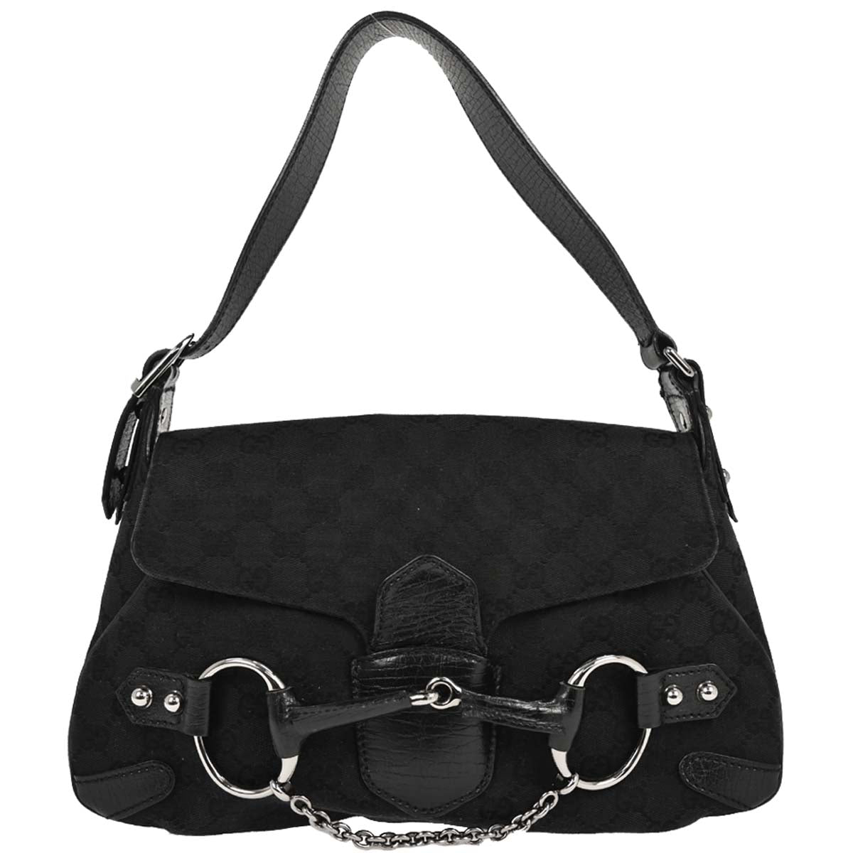 Gucci Black Horsebit GG Handbag