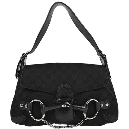 Gucci Black Horsebit GG Handbag
