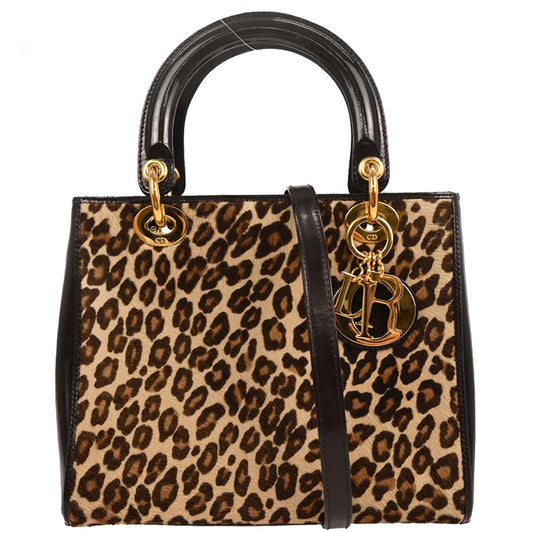 Christian Dior * Beige Pony Hair Lady Dior 2way Shoulder Handbag