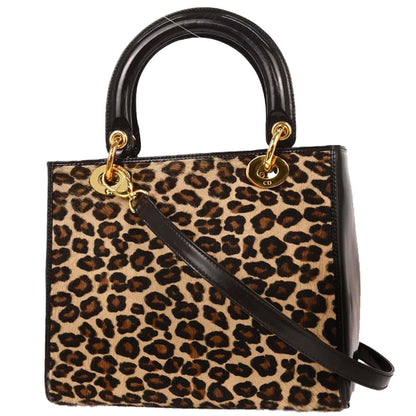 Christian Dior * Beige Pony Hair Lady Dior 2way Shoulder Handbag