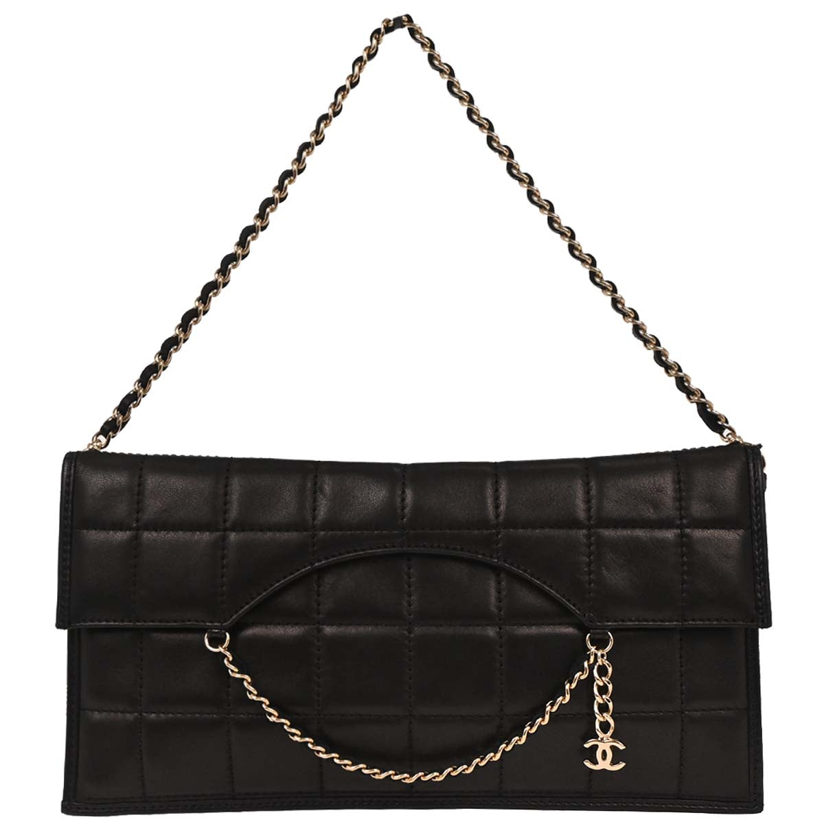 Chanel 2001-2003 Black Lambskin Choco Bar Chain Handbag