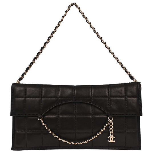 Chanel 2001-2003 Black Lambskin Choco Bar Chain Handbag