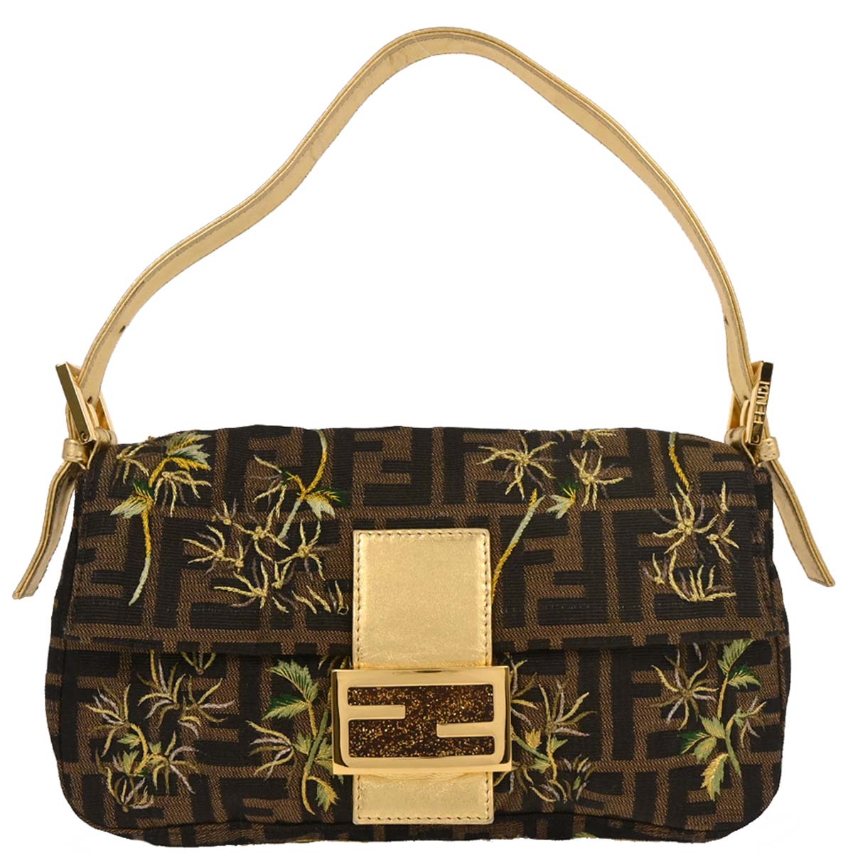 Fendi Gold Embroidered Zucca Baguette Handbag