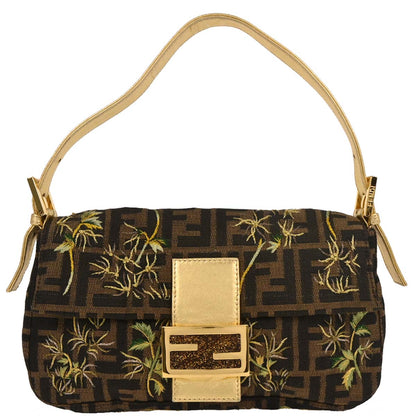Fendi Gold Embroidered Zucca Baguette Handbag