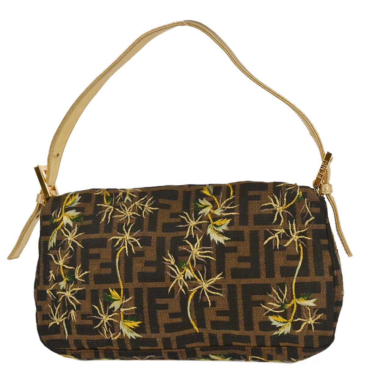 Fendi Gold Embroidered Zucca Baguette Handbag