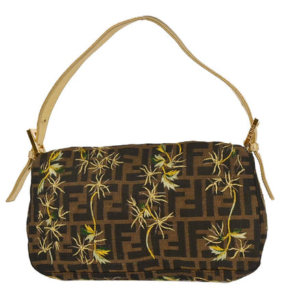Fendi Gold Embroidered Zucca Baguette Handbag