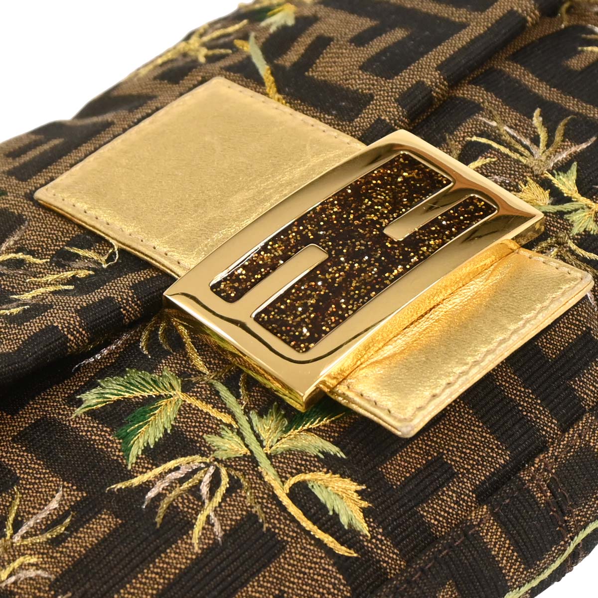 Fendi Gold Embroidered Zucca Baguette Handbag
