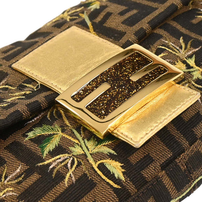 Fendi Gold Embroidered Zucca Baguette Handbag