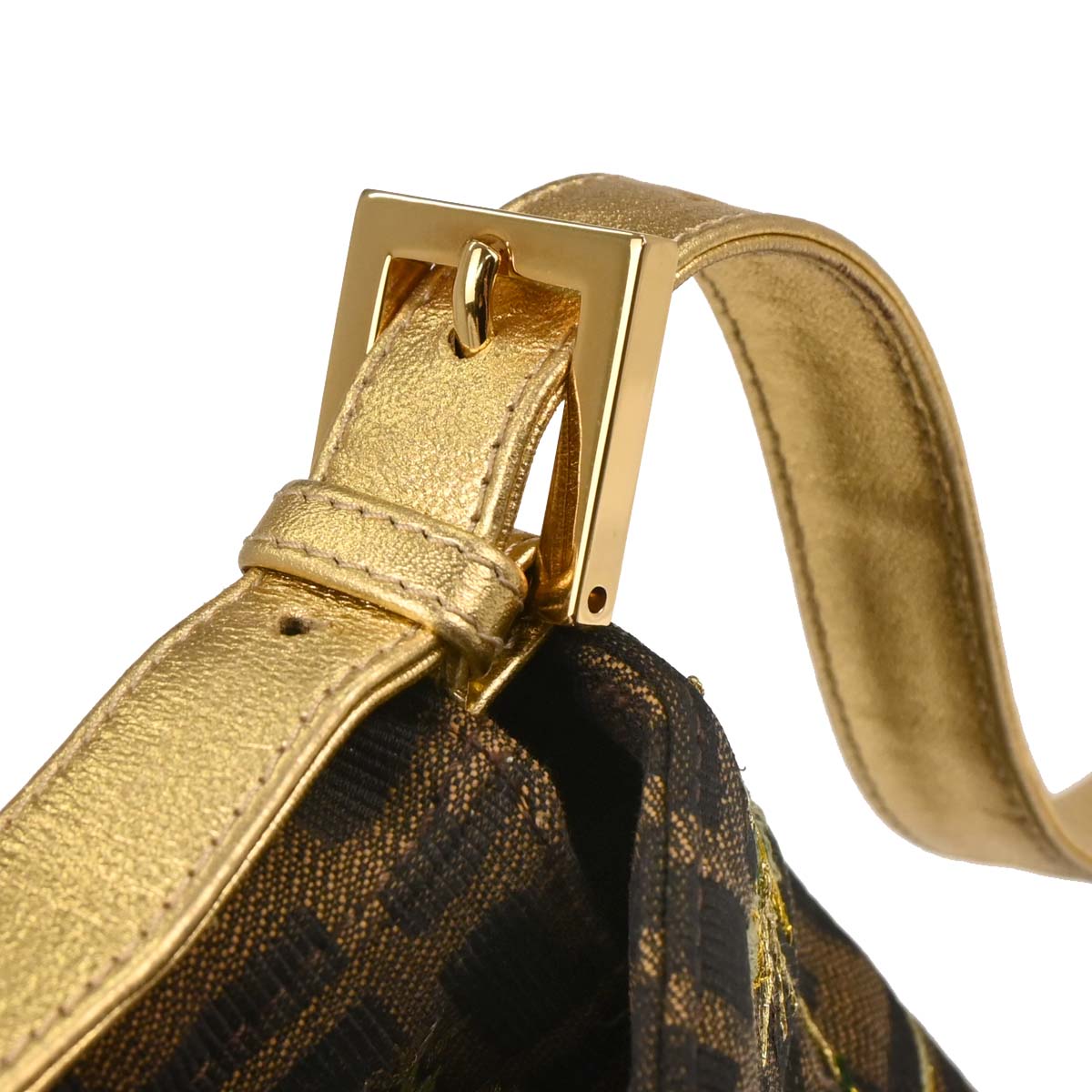 Fendi Gold Embroidered Zucca Baguette Handbag
