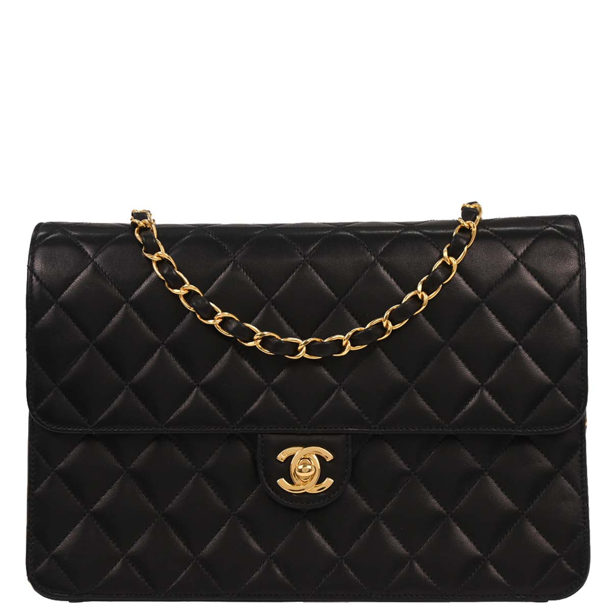 Chanel 2001-2003 Black Lambskin Turnlock Medium Half Flap Shoulder Bag