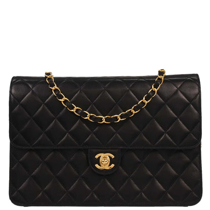 Chanel 2001-2003 Black Lambskin Turnlock Medium Half Flap Shoulder Bag
