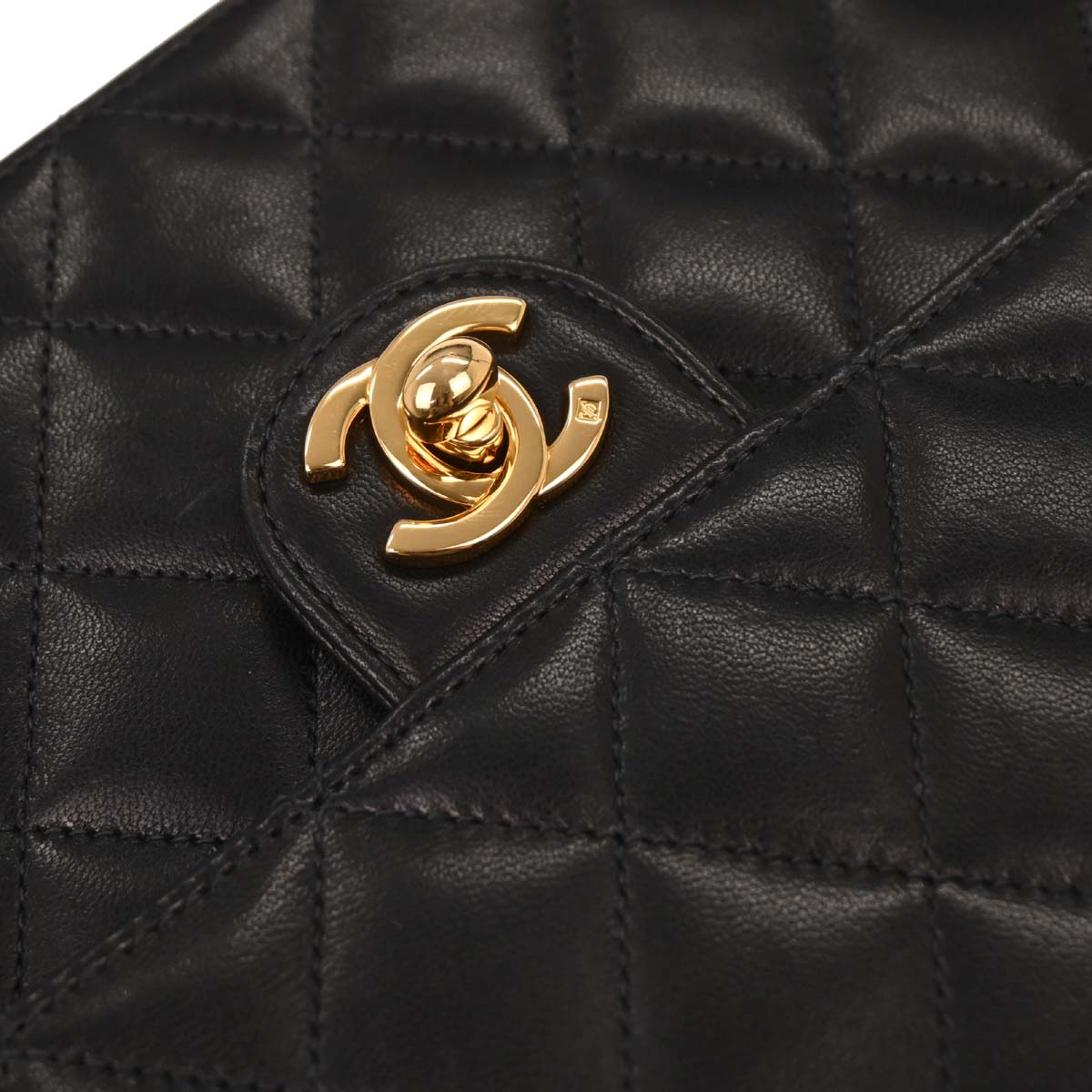 Chanel 2001-2003 Black Lambskin Turnlock Medium Half Flap Shoulder Bag