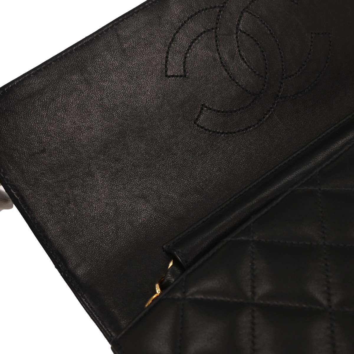 Chanel 2001-2003 Black Lambskin Turnlock Medium Half Flap Shoulder Bag