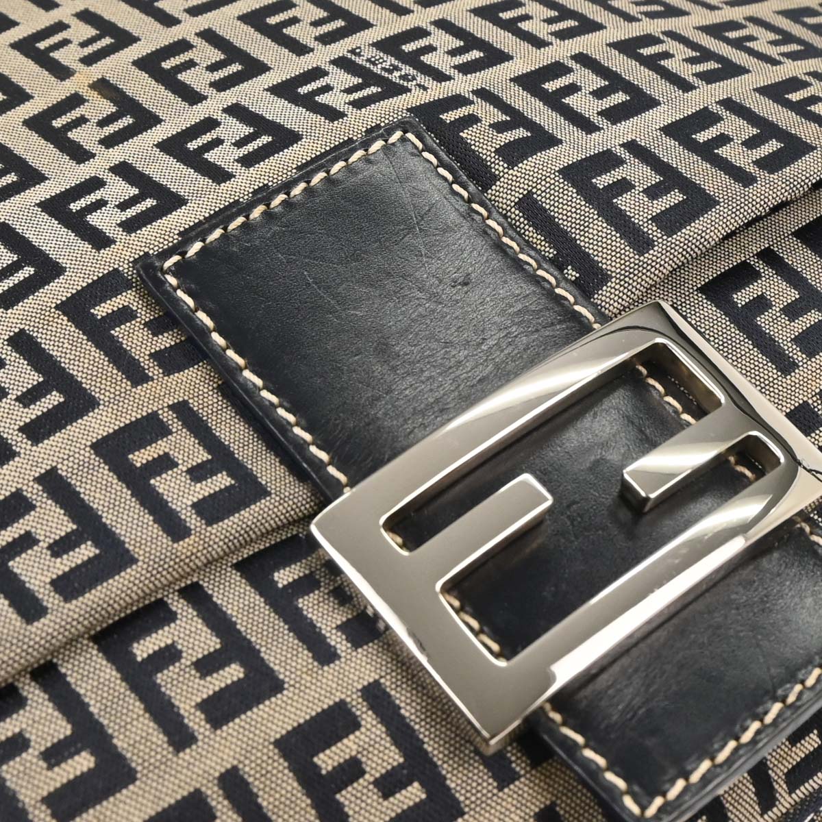 Fendi Navy Gray Zucchino Mamma Baguette Handbag