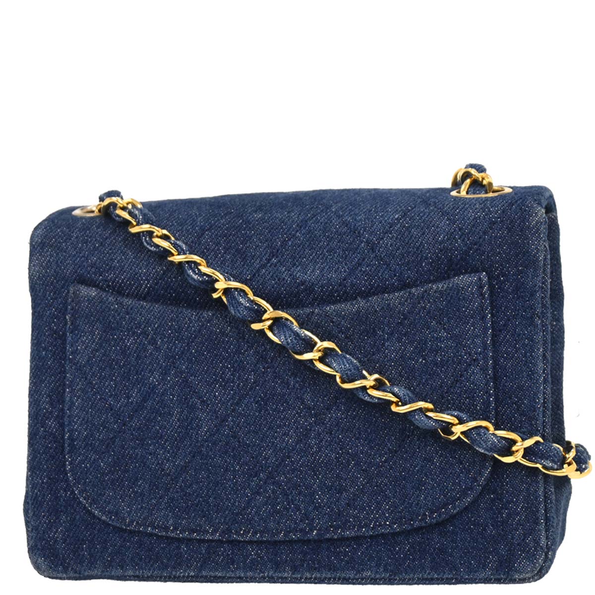 Chanel 1989-1991 Indigo Denim Mini Classic Square Flap Shoulder Bag