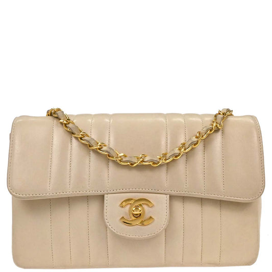 Chanel 1991-1994 Off-white Lambskin Small Classic Double Flap Shoulder Bag
