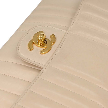 Chanel 1991-1994 Off-white Lambskin Small Classic Double Flap Shoulder Bag