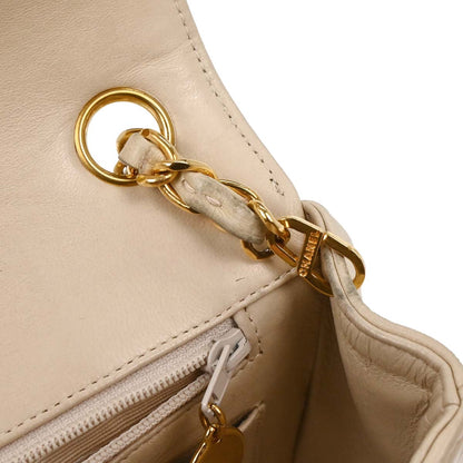 Chanel 1991-1994 Off-white Lambskin Small Classic Double Flap Shoulder Bag