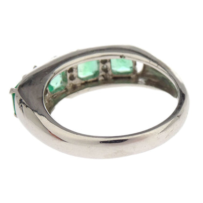Ring Pt900 Emerald Diamond Silver #52