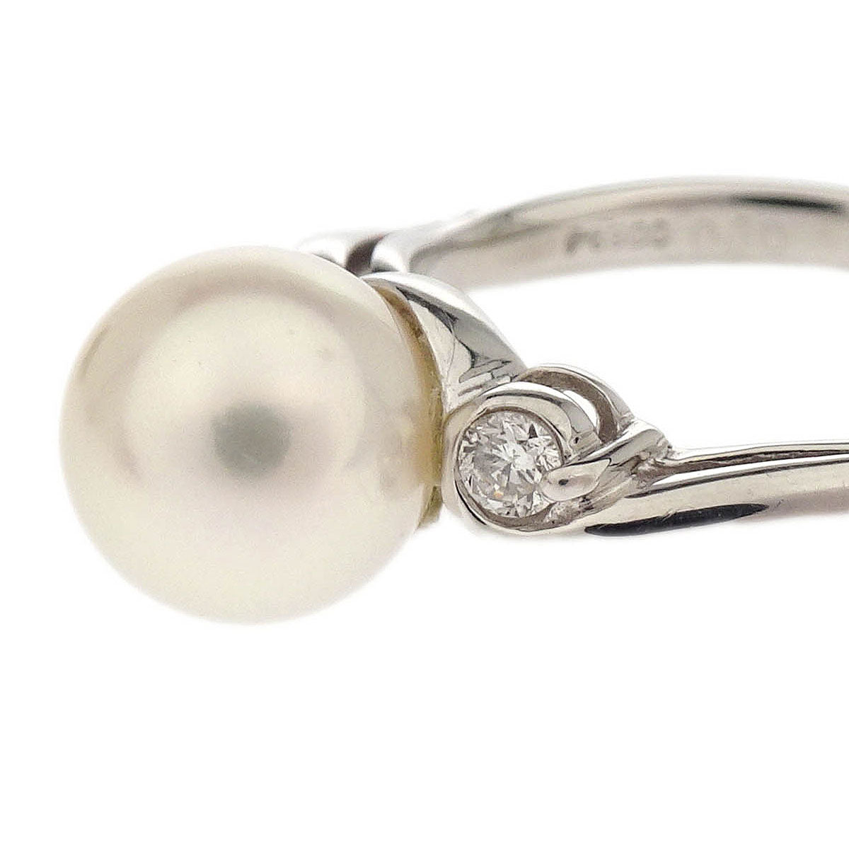 Ring Pt900 Genuine Pearl Diamond Silver #51