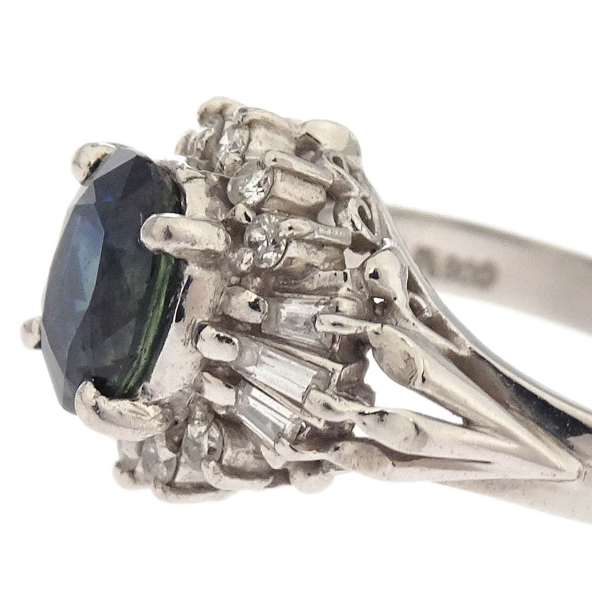 Ring Pt900 Sapphire Diamond Silver #50