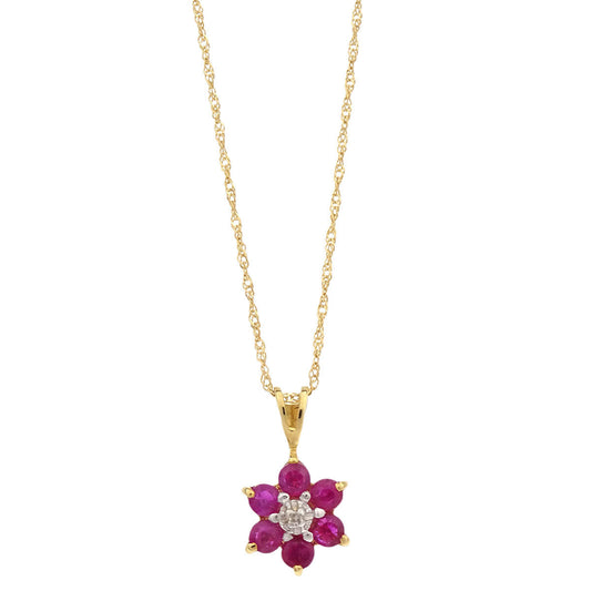 Pendant Necklace 18K Ruby Diamond Gold