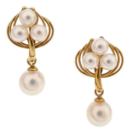 Dangle Earrings Clip-On Pearl Gold 18K