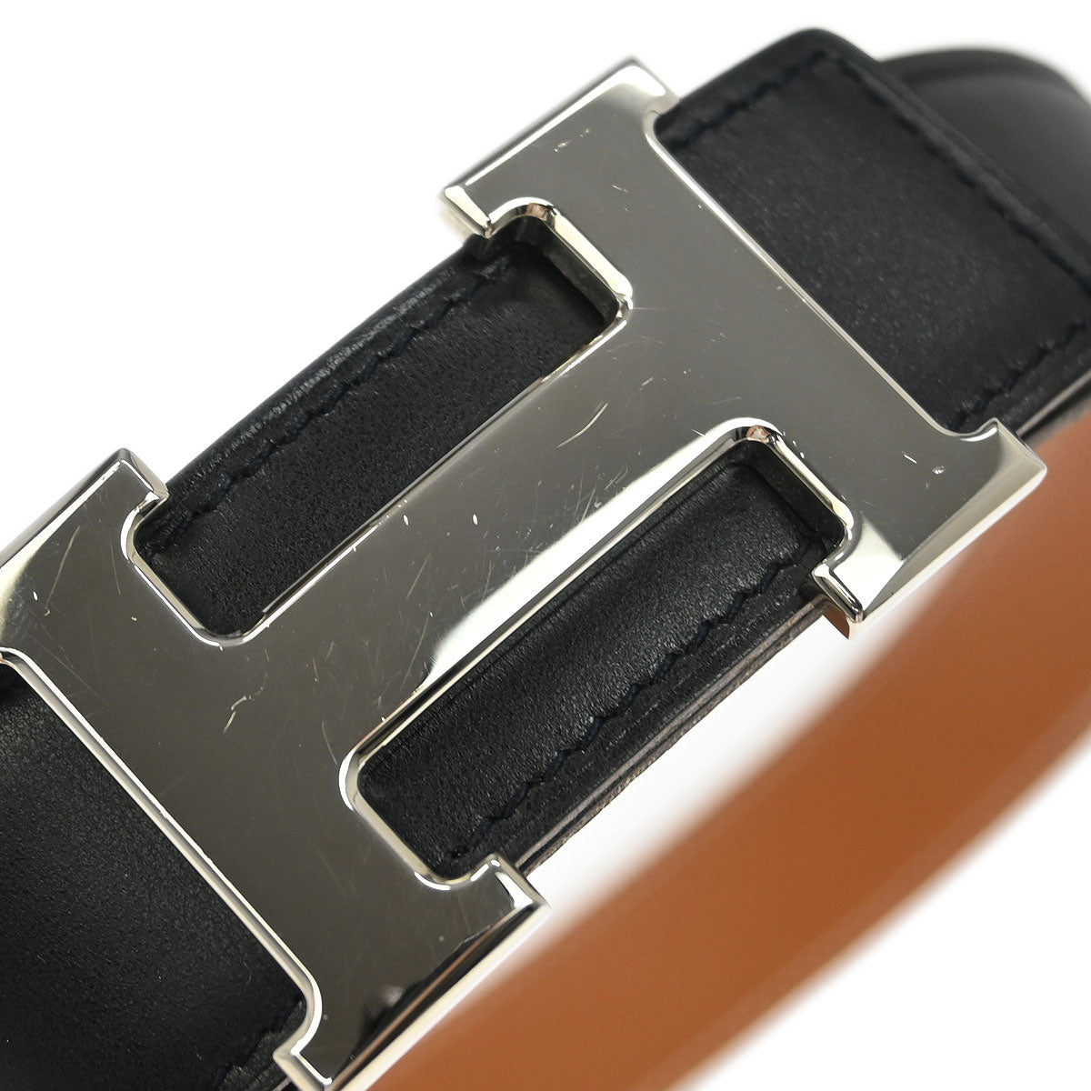 Hermes Black Box Calf Togo Constance Reversible Belt #75 Small Good