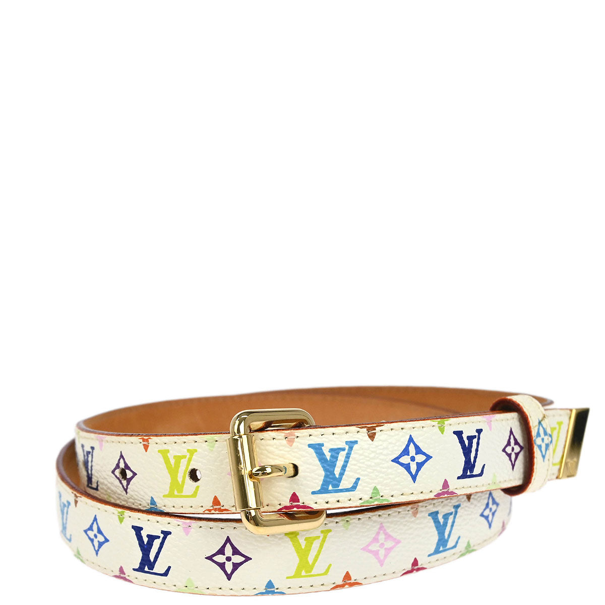 Louis Vuitton White Multicolor Ceinture Carre Belt M9272W #80/32 Small Good