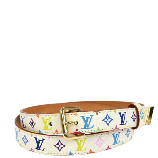 Louis Vuitton White Multicolor Ceinture Carre Belt M9272W #80/32 Small Good