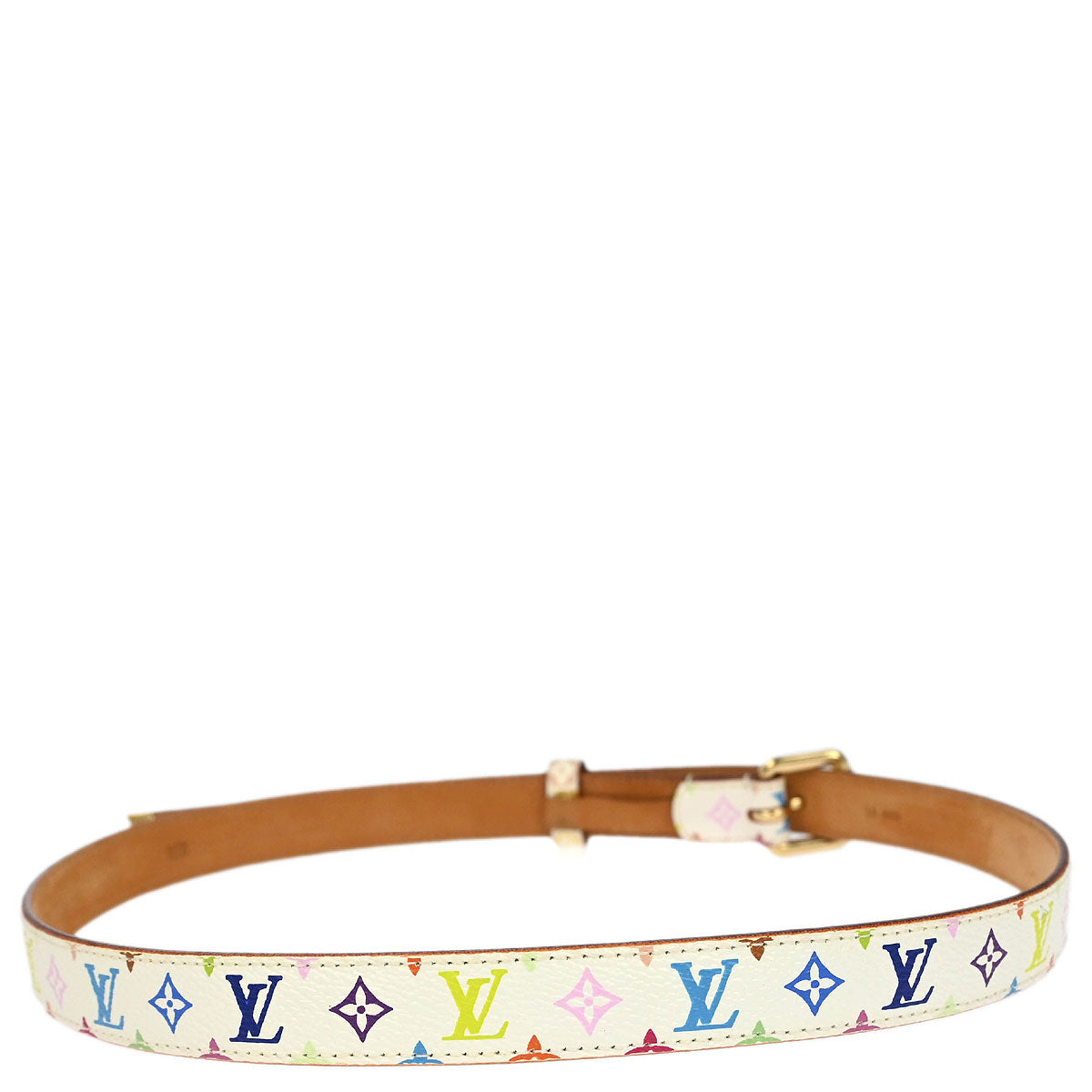 Louis Vuitton White Multicolor Ceinture Carre Belt M9272W #80/32 Small Good