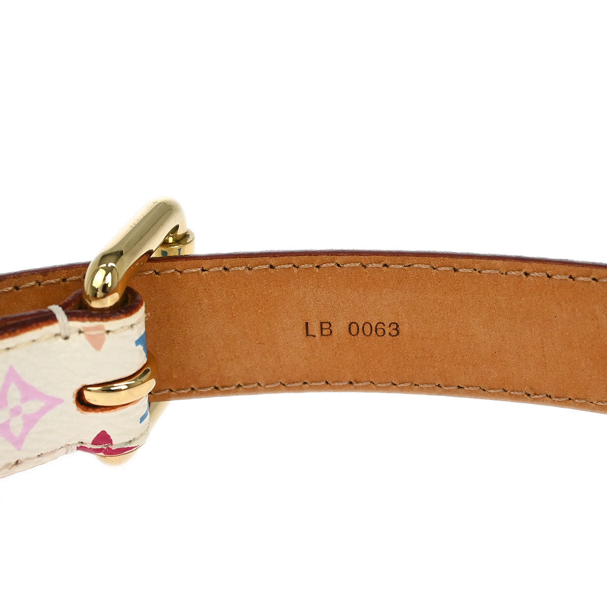 Louis Vuitton White Multicolor Ceinture Carre Belt M9272W #80/32 Small Good